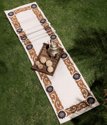 Beyond Basic Home Suzani Style Crewel Embroidered Brown & Grey Tashkent Runner