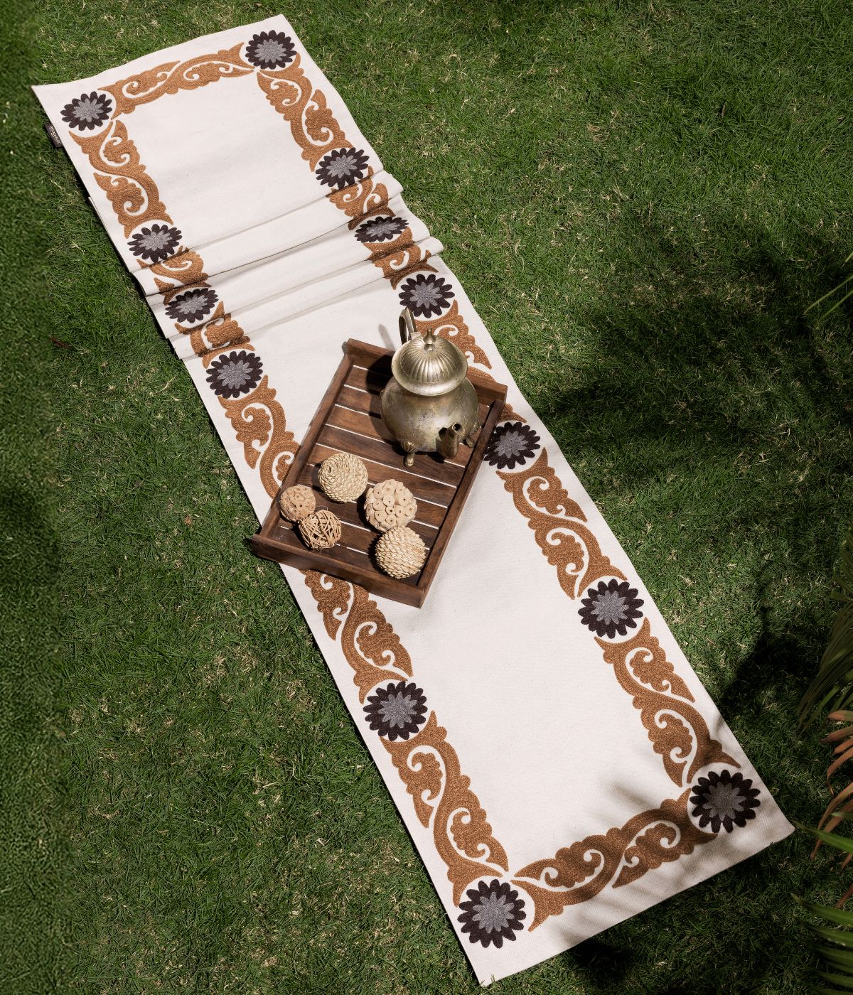 Beyond Basic Home Suzani Style Crewel Embroidered Brown & Grey Tashkent Runner