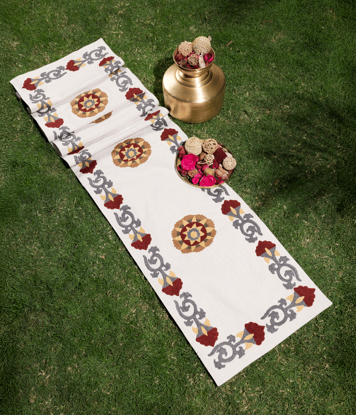 Beyond Basic Home Suzani Style Crewel Embroidered Fergana Runner