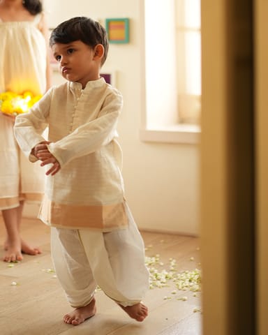 LTWT PARIJAT Festive Kurta in White & Gold