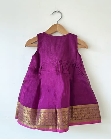 LTWT Anagha Purple Infant Pleated Festive Dress in Handwoven Cotton Silk