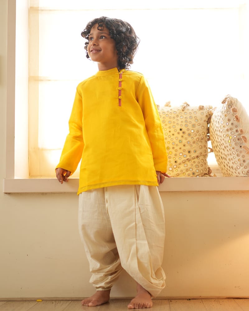 LTWT BASANT Side Button Short Festive Kurta in Yellow