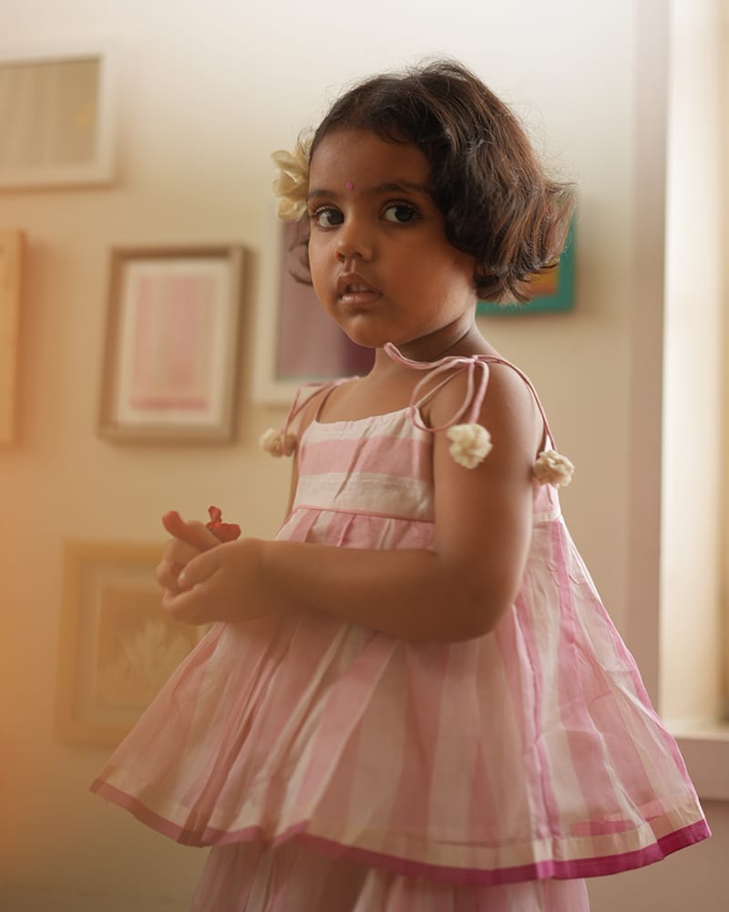 LTWT KAMAL Lehenga Set in Baby Pink Stripes